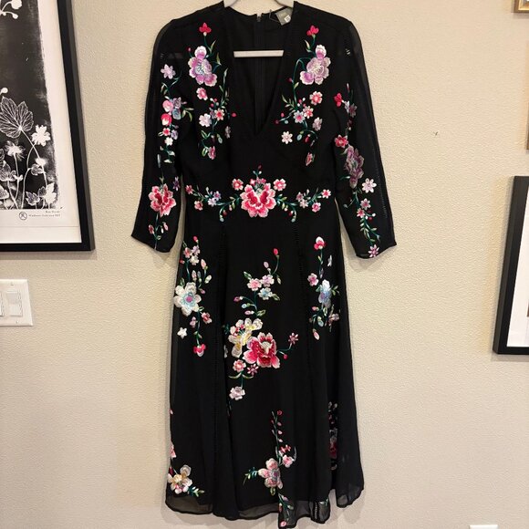 ASOS TALL NWT embroidered black midi dress - Picture 2 of 3